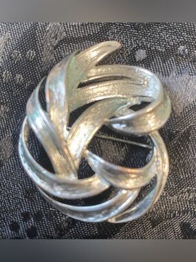 Monet Silver-Tone Swirl Pin Brooch - Classic Round Design